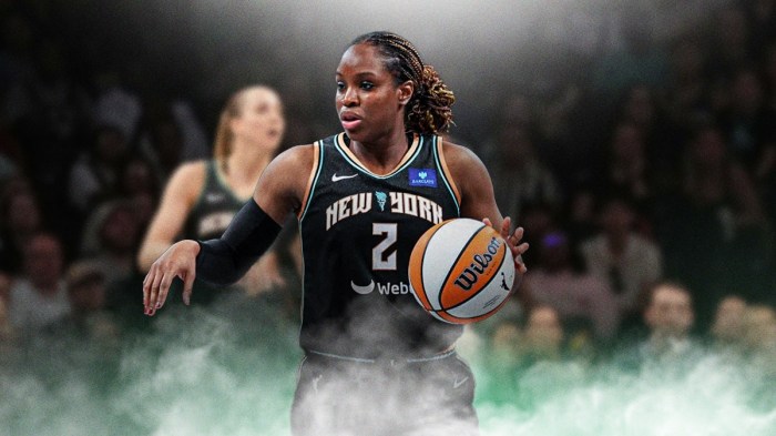 New York Liberty player Kennedy Burke with the Liberty arena in the background, WNBA free agency