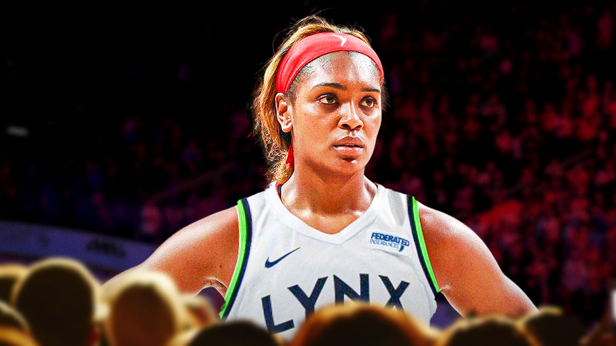WNBA player Kiara Leslie in a Minnesota Lynx jersey with the Minnesota Lynx logo in the background, WNBA free agency