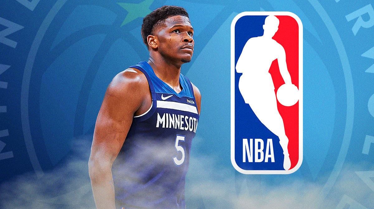 Minnesota Timberwolves player Anthony Edwards with the NBA logo in the background, suspension fine