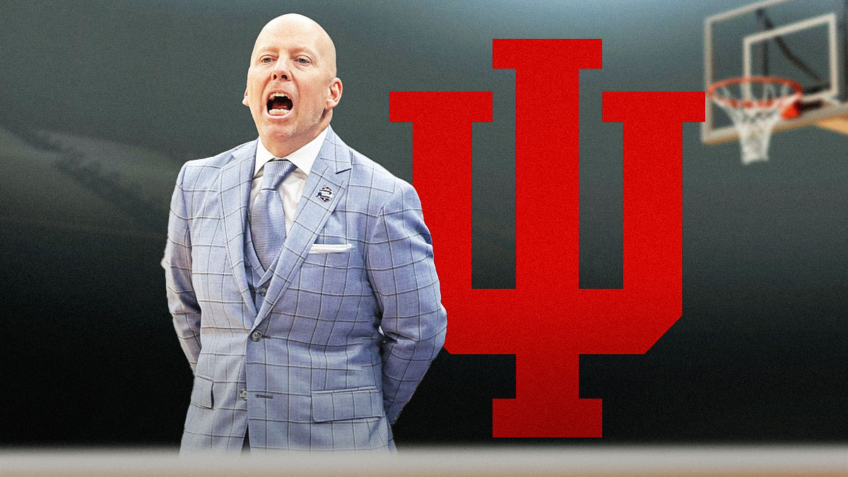 Mike Cronin with Indiana basketball logo in the background.