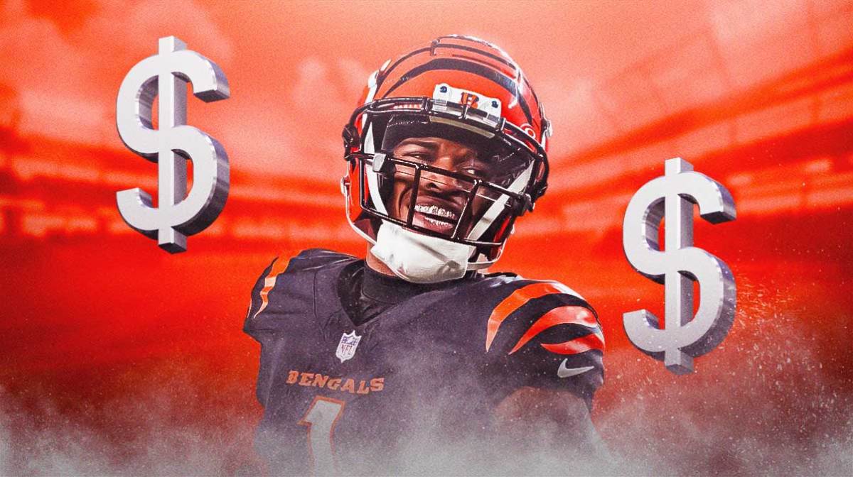 Ja'Marr Chase surrounded by money signs.
