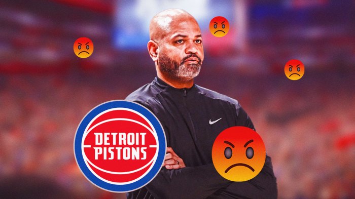 JB Bickerstaff, Pistons logo. Angry emojis all around