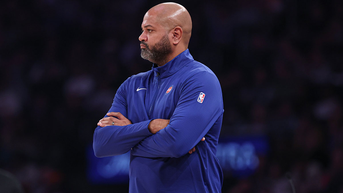 Detroit Pistons head coach JB Bickerstaff looks on during the first half against the New York Knicks at Madison Square Garden.