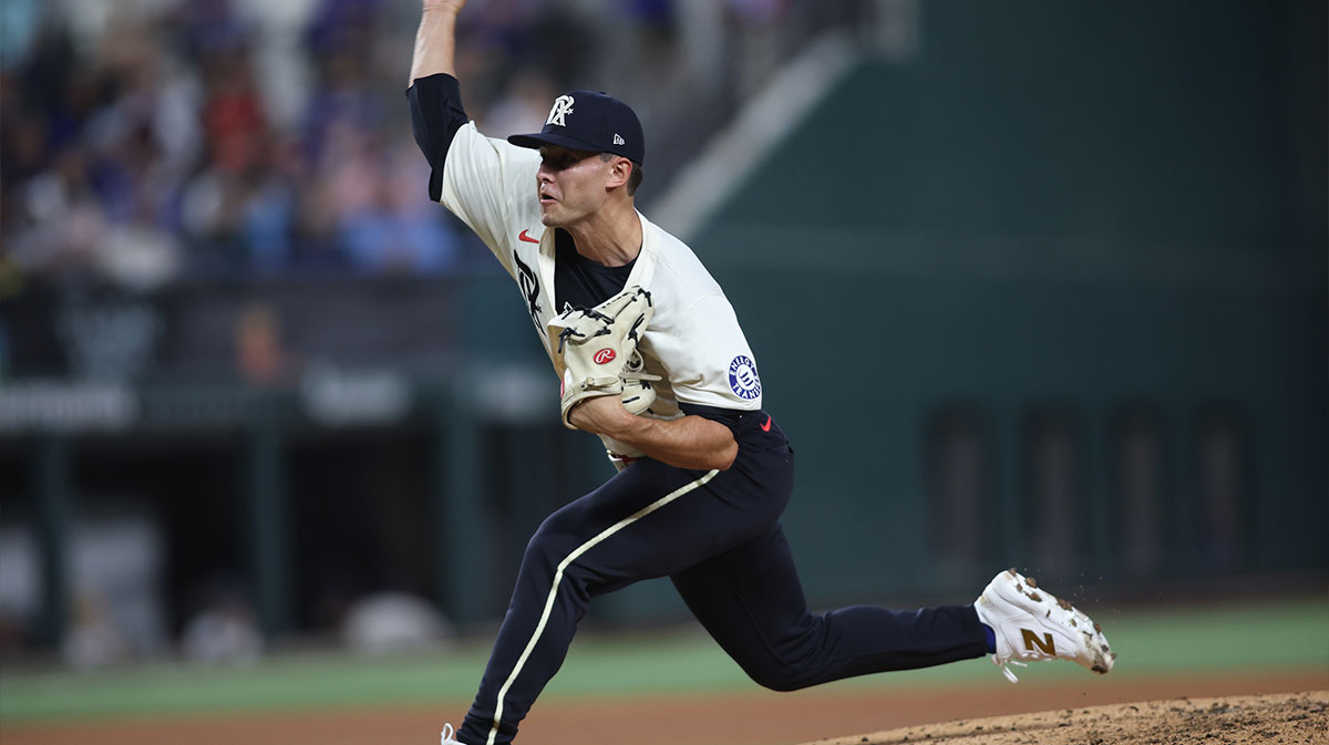 Texas Rangers pitcher Jack Leiter (35) throws a pitch against the Seattle Mariners in the fourth inning at Globe Life Field.