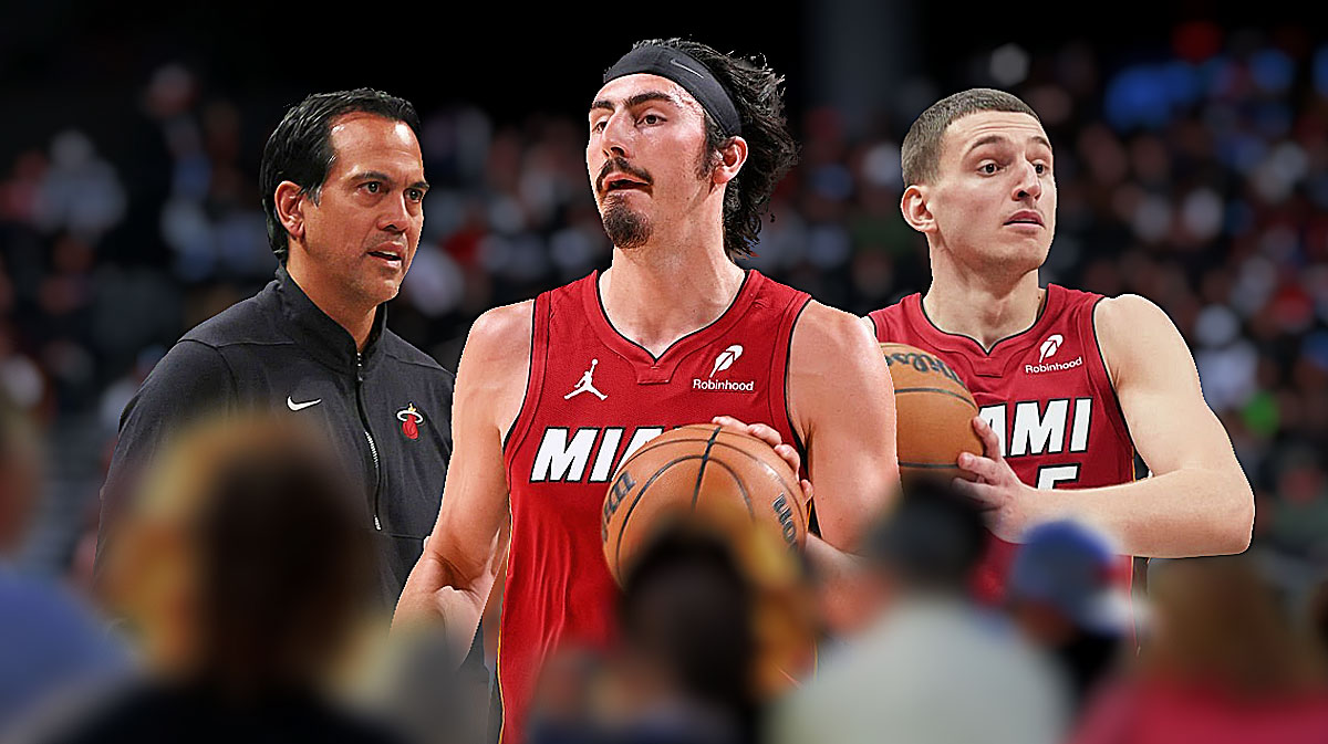 Miami Heat star Jaime Jaquez Jr. on Feb. 13, 2025 in front of Kaseya Center.