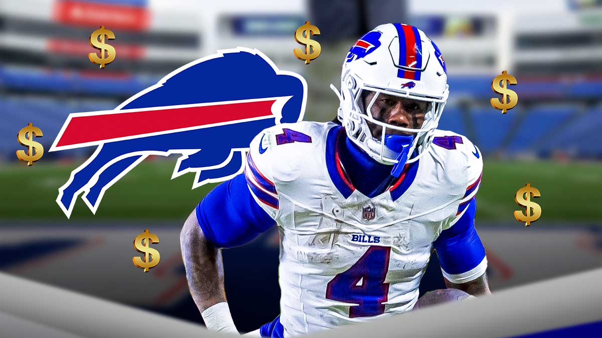 James Cook, Buffalo Bills logo, money symbols