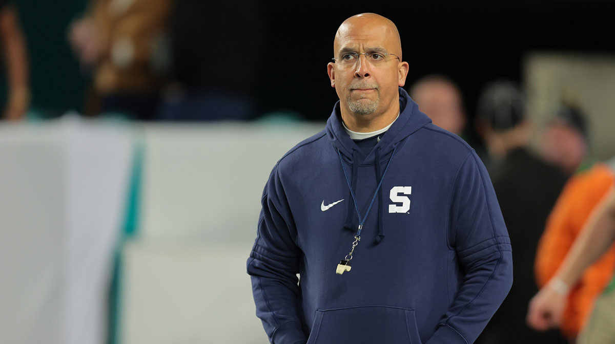 Jan 9, 2025; Miami, FL, USA; Penn State Nittany Lions head coach James Franklin before the game against the Notre Dame Fighting Irish in the Orange Bowl at Hard Rock Stadium.