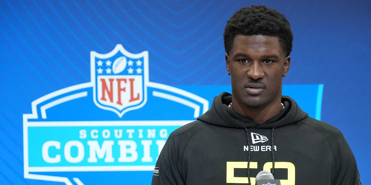 Tennessee defensive lineman James Pearce (DL59) during the 2025 NFL Scouting Combine at the Indiana Convention Center. Mandatory Credit: Kirby Lee-Imagn Images