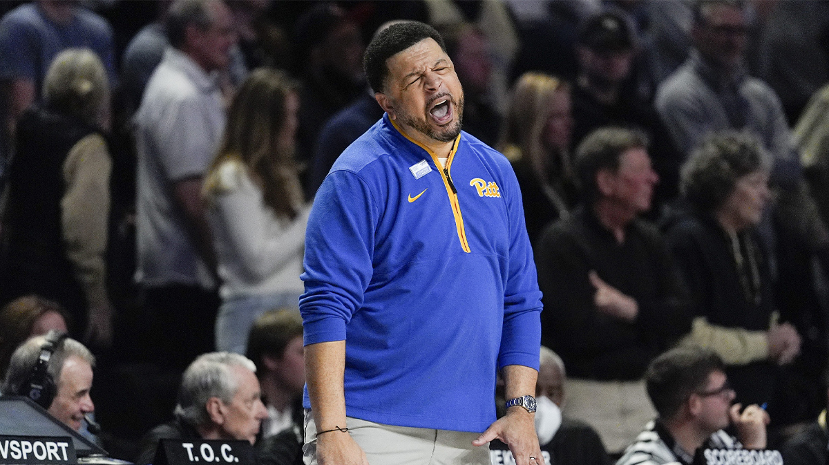 Pittsburgh Panthers head coach Jeff Capel reacts to his team fouling Wake Forest Demon Deacons late during the second half at Lawrence Joel Veterans Memorial Coliseum.