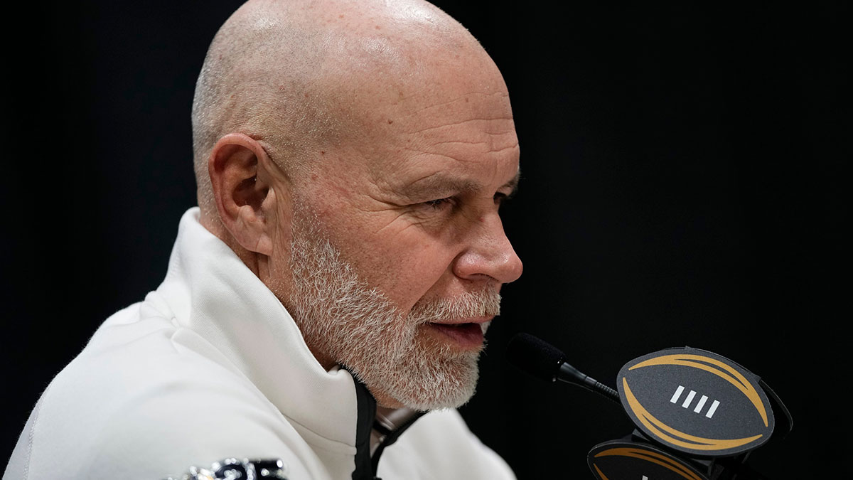 Ohio State Buckeyes defensive coordinator Jim Knowles speaks during Media Day for the College Football Playoff national championship against the Notre Dame Fighting Irish at the Georgia World Congress Center in Atlanta on Jan. 18, 2025.