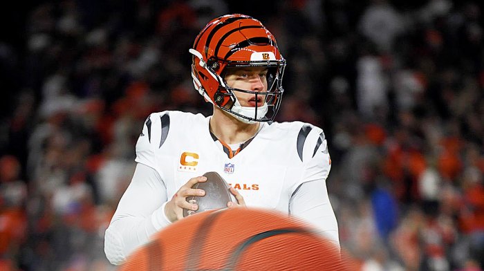 Cincinnati Bengals star Joe Burrow in front of Paycor Stadium.