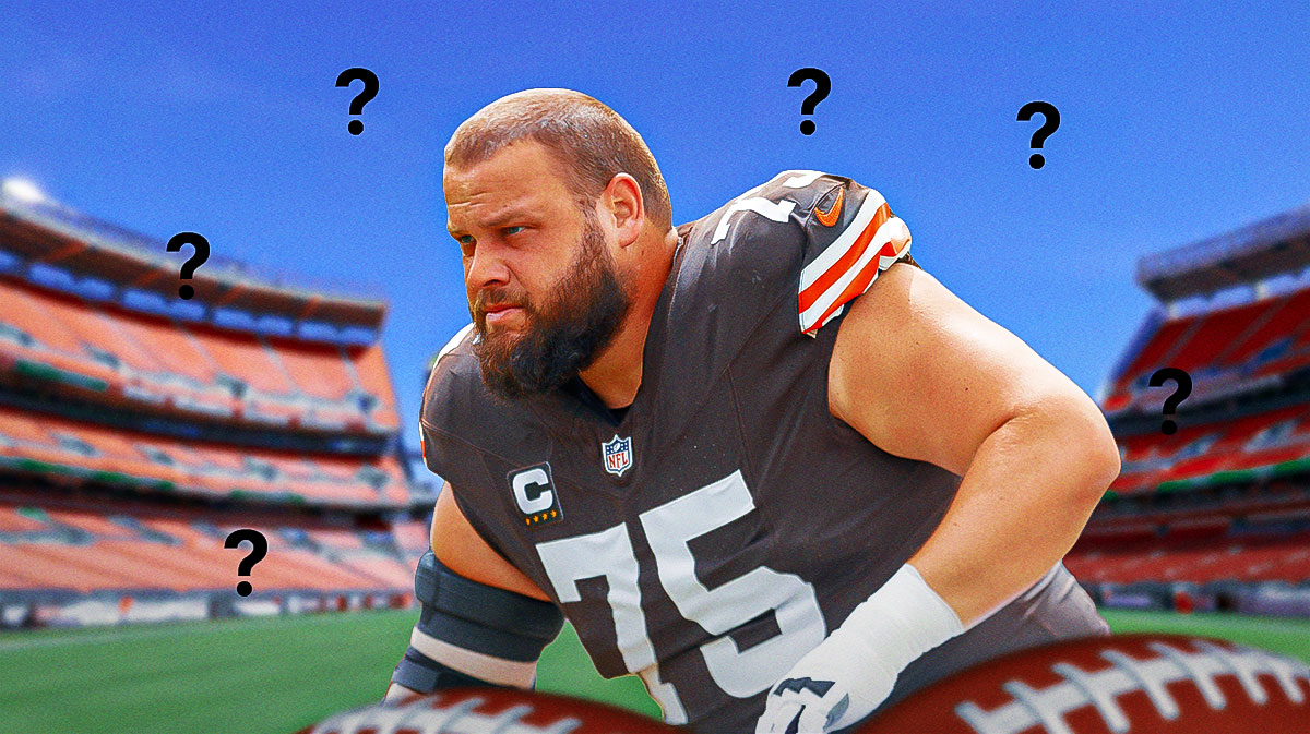 Browns LG Joel Bitonio, Huntington Bank Field behind him