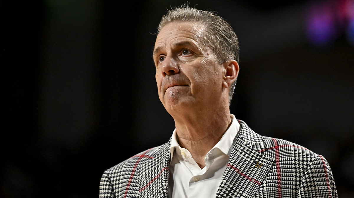 Arkansas Razorbacks head coach John Calipari looks on during the second half against the Texas A&M Aggies at Reed Arena.