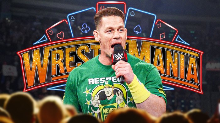 WWE Superstar John Cena, who is on a limited schedule on his farewell tour, with WrestleMania 41 logo.