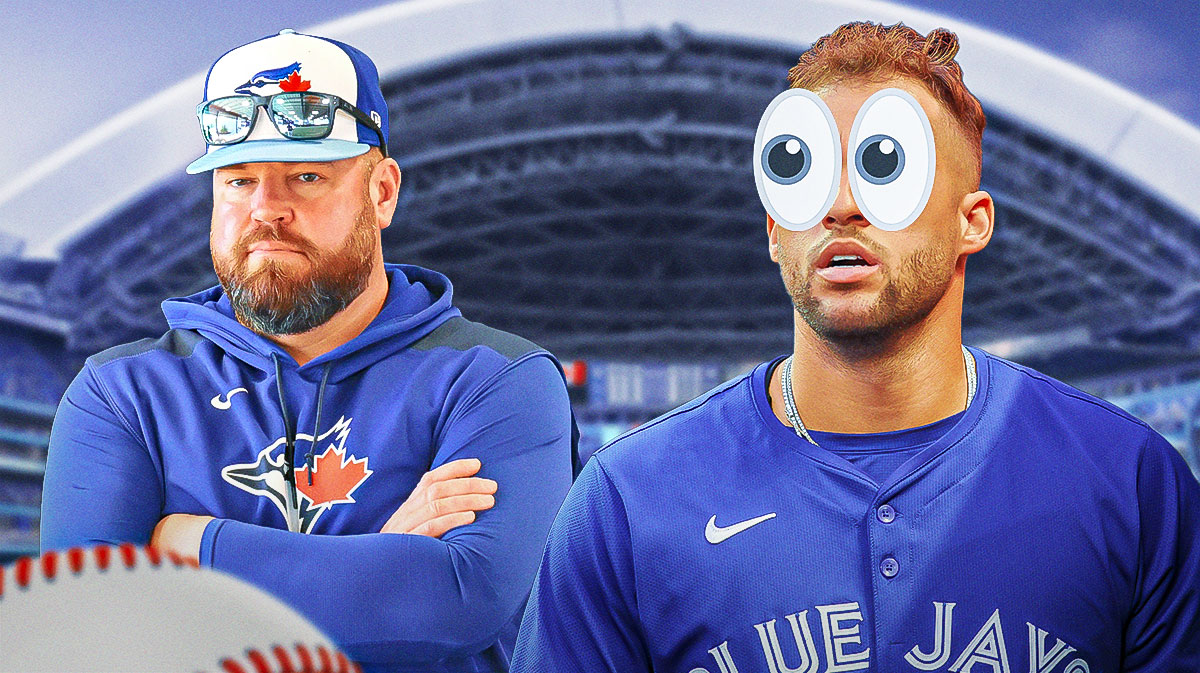 John Schneider on one side, George Springer on the other side with the big eyes emoji over his face