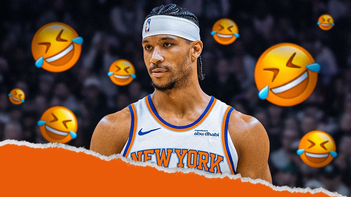 Featured Graphic idea: Image of Knicks guard Josh Hart laughing/smiling. laughing emoji next to him