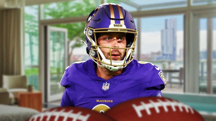 Ravens kicker Justin Tucker with Baltimore men’s spa The QG in the background