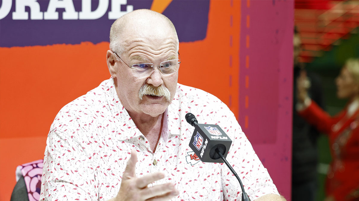 Kansas City Chiefs head coach Andy Reid talks to the media during Super Bowl LIX Opening Night at Ceasars Superdome.