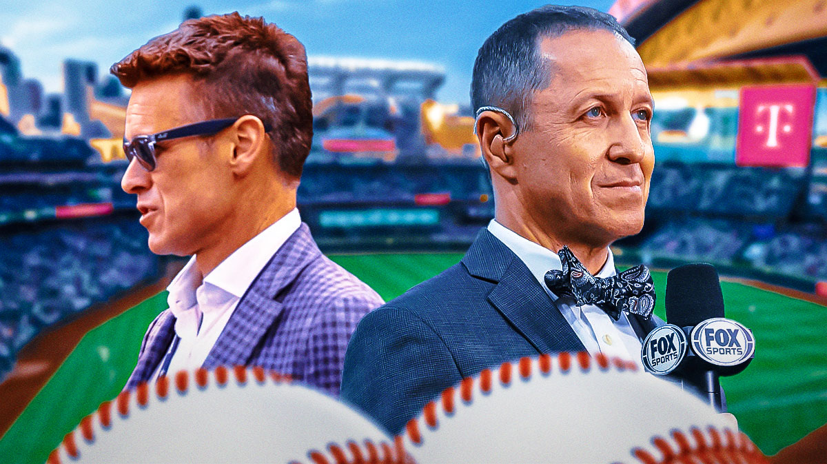 Jerry DiPoto (Mariners) and reporter Ken Rosenthal, T-Mobile Park background