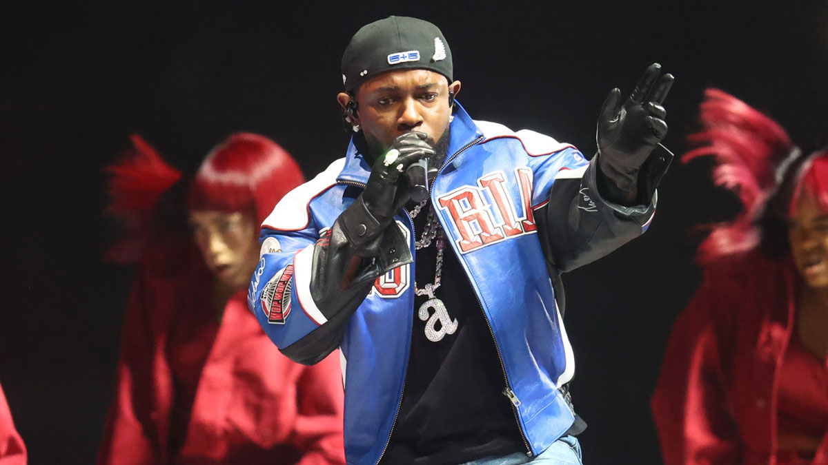 Recording artist Kendrick Lamar performs during the halftime show of Super Bowl LIX between the Philadelphia Eagles and the Kansas City Chiefs at Ceasars Superdome.
