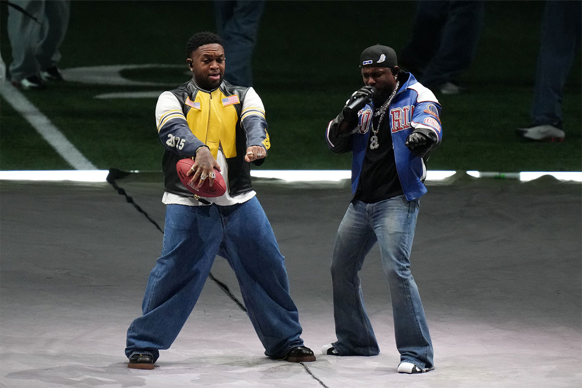 Recording artist Kendrick Lamar performs during the halftime show of Super Bowl LIX between the Philadelphia Eagles and the Kansas City Chiefs at Ceasars Superdome.