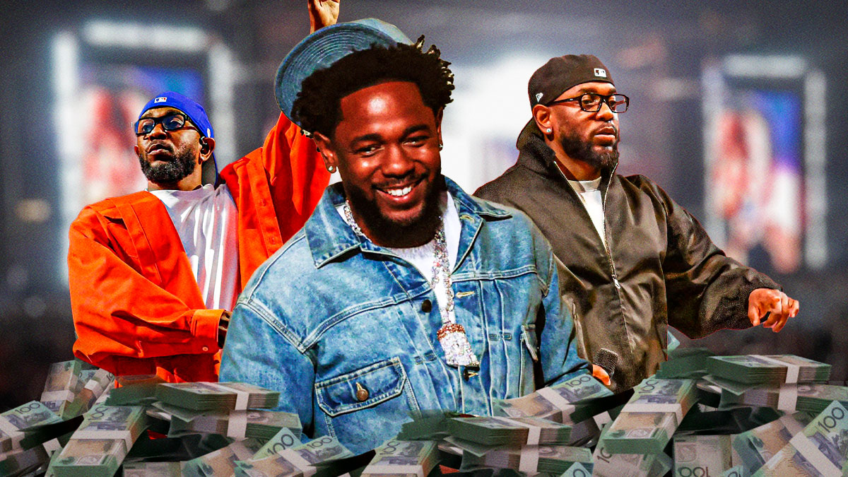 kendrick lamar surrounded by money to represent net worth
