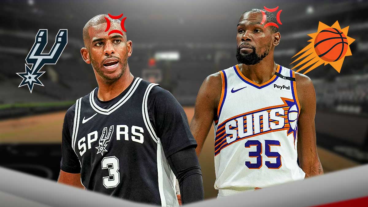 Kevin Durant, Chris Paul, Phoenix Suns and San Antonio Spurs logos, mad symbols