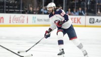 Columbus Blue Jackets right wing Kirill Marchenko (86) controls the puck during the first period against the Utah Hockey Club at Delta Center.