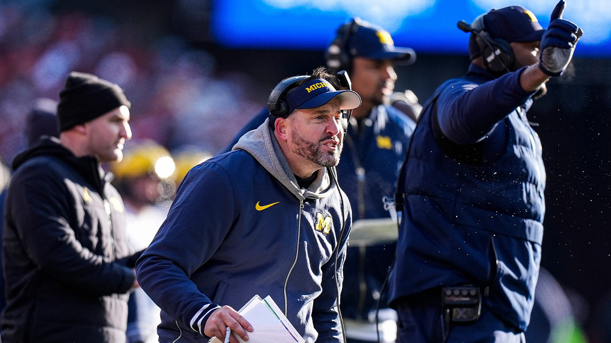 Michigan offensive coordinator Kirk Campbell reacts to a play against Ohio State during the second half at Ohio Stadium
