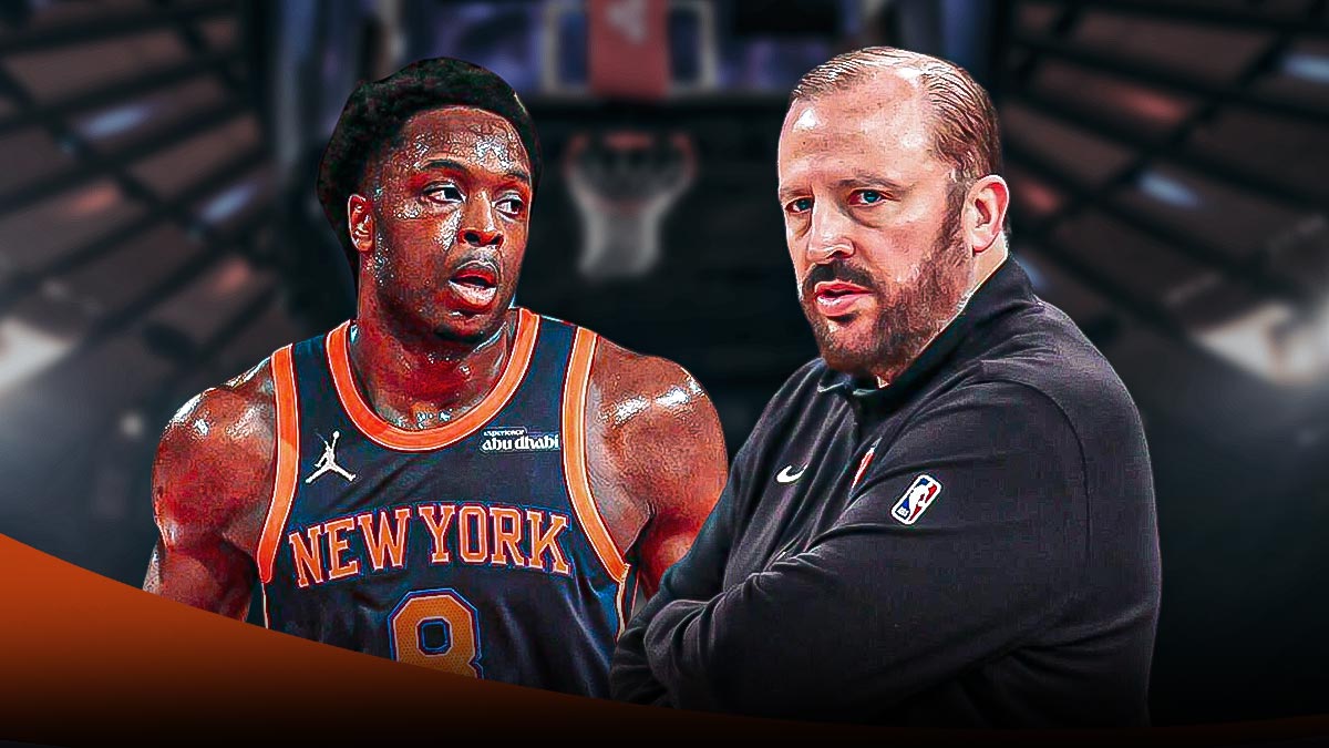 Knicks coach Tom Tibodeau and OG Anunoby, Madison Square Garden background