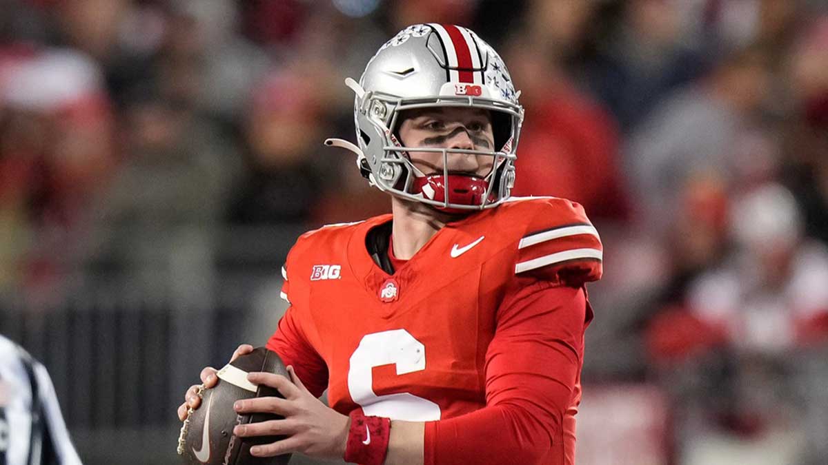 Nov 18, 2023; Columbus, Ohio, USA; Ohio State Buckeyes quarterback Kyle McCord (6) looks to pass during the NCAA football game against the Minnesota Golden Gophers at Ohio Stadium.