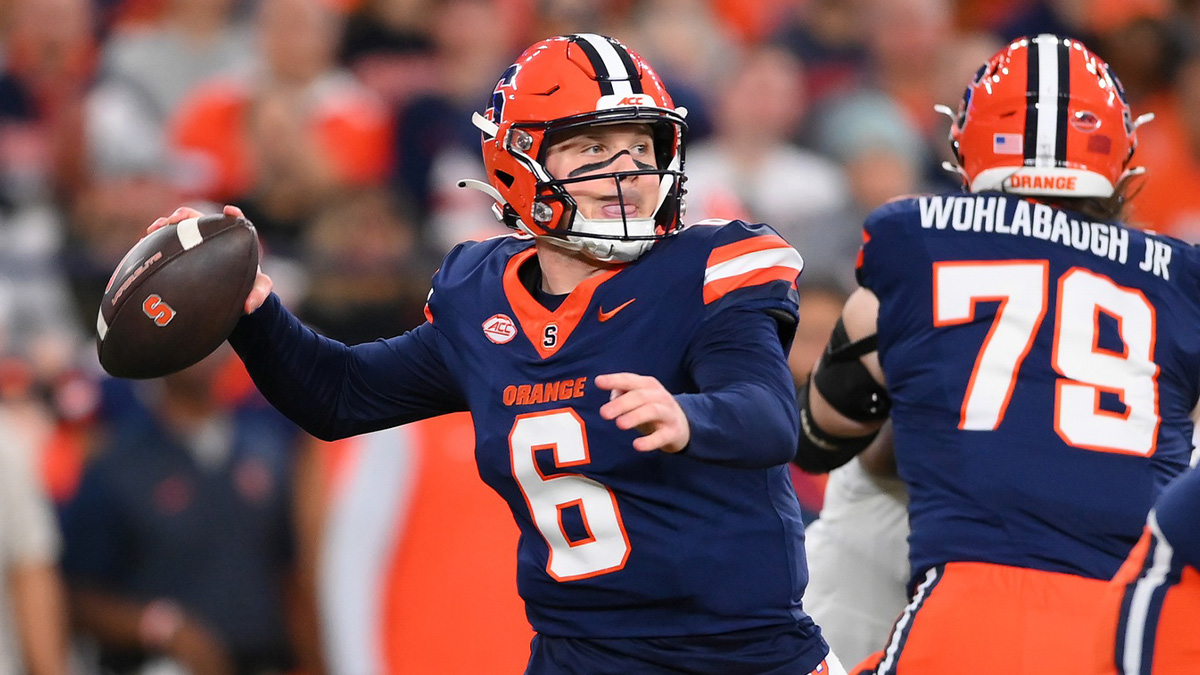 Syracuse Orange quarterback Kyle McCord (6) passes the ball against the Miami Hurricanes during the first half at the JMA Wireless Dome.