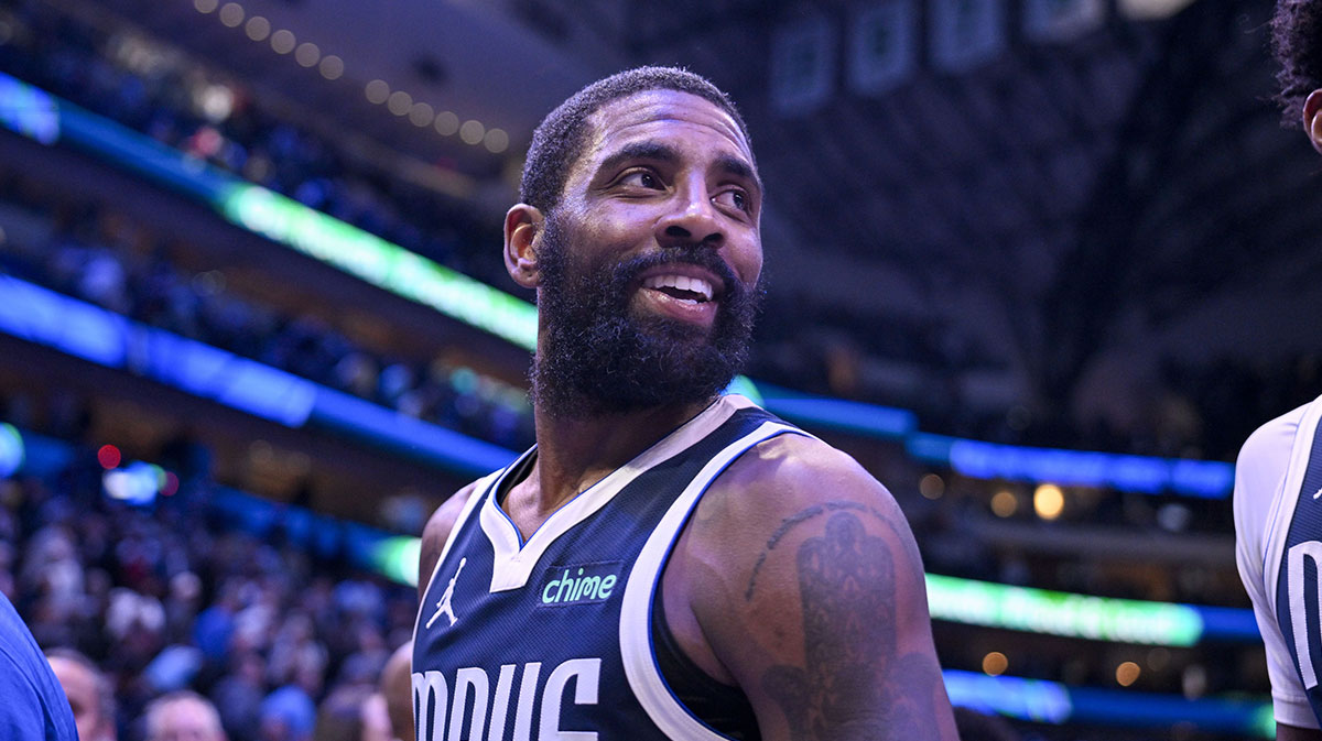 Dallas Mavericks Guard Kirie Irving (11) After the game between Dallas Mavericks and Golden State Warriors in the center of American Airlines.