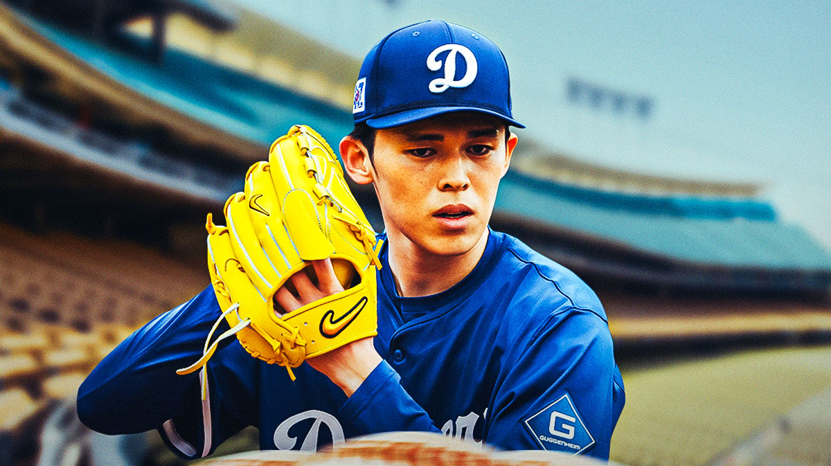 The Dodgers' Roki Sasaki pitching at Dodger Stadium
