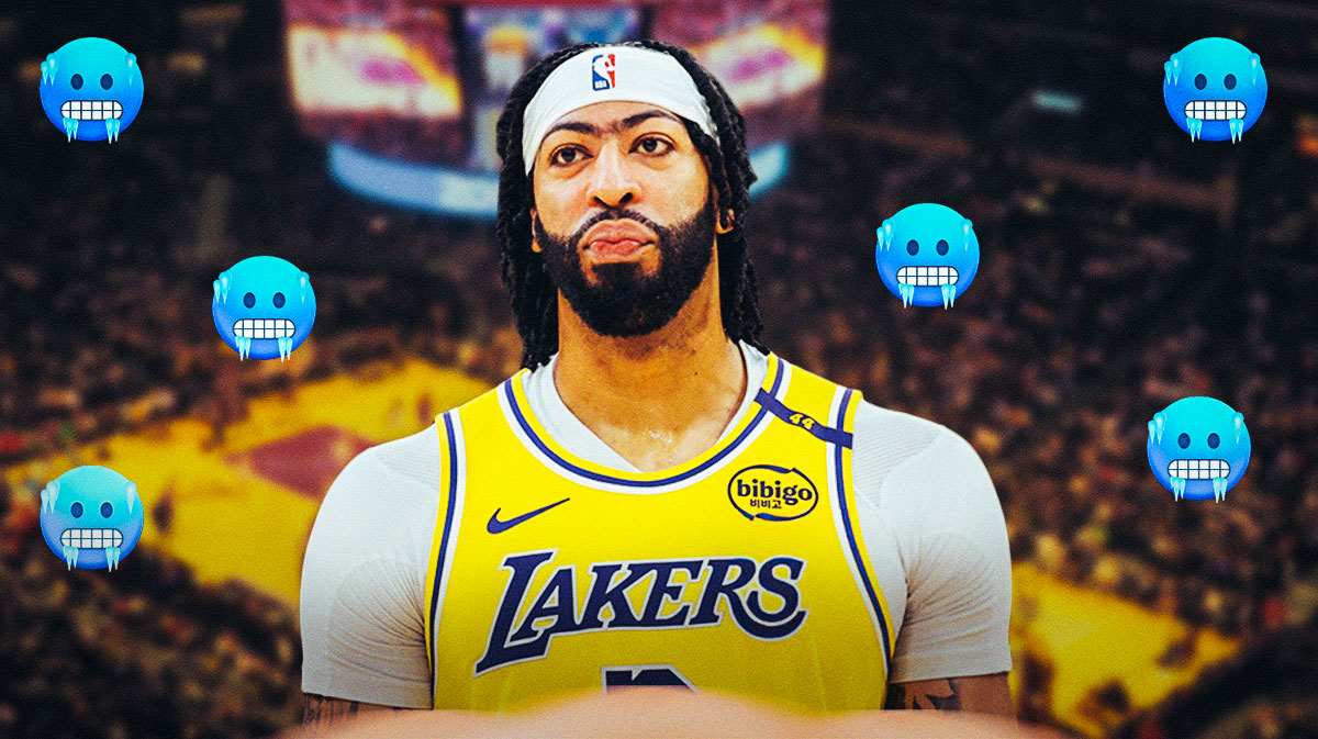 Photo: Anthony Davis in Lakers jersey with cold emojis around him