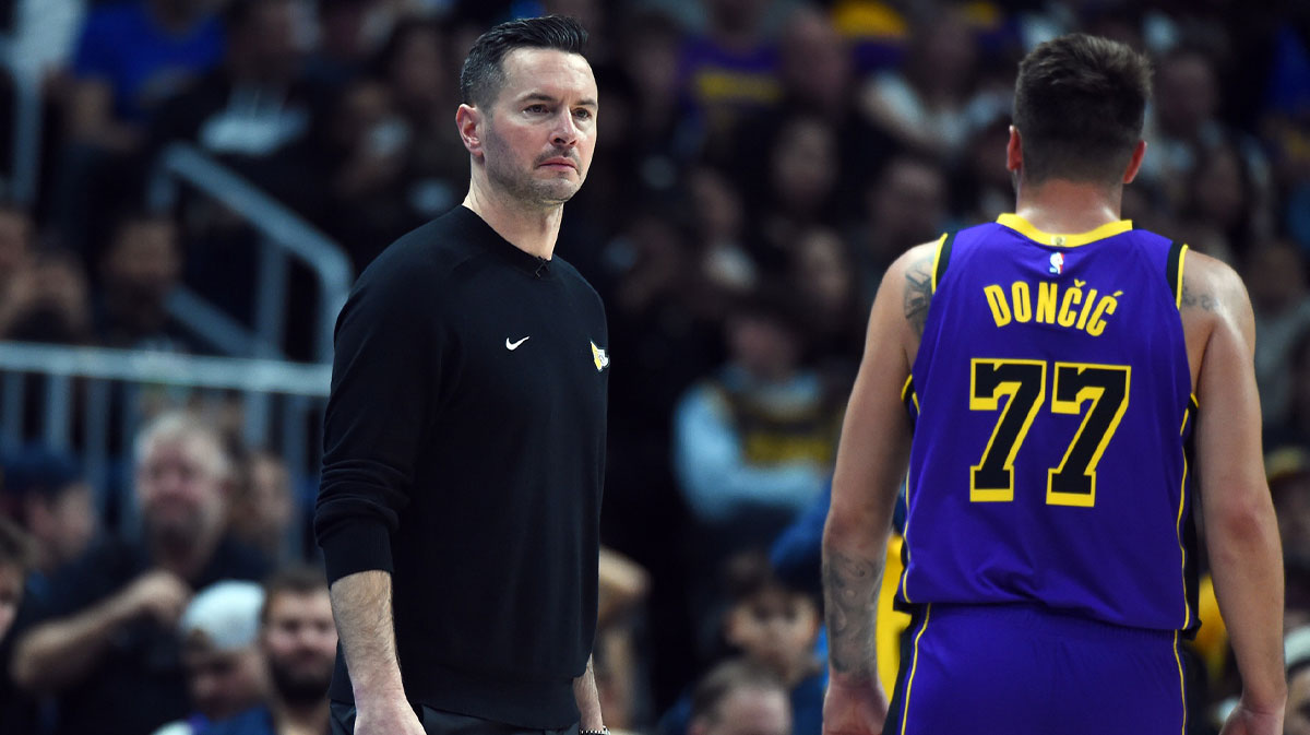 Lakers head coach JJ Redick looks on from the sideline during the second half against the Denver Nuggets at Ball Arena