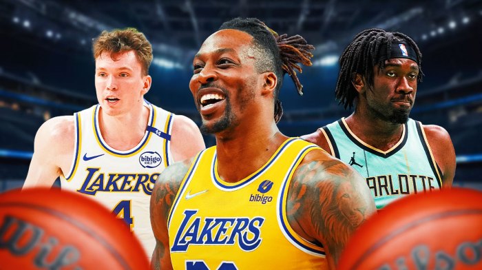 Los Angeles Lakers player Dalton Knecht, former NBA player Dwight Howard, and Charlotte Hornets player Mark Williams