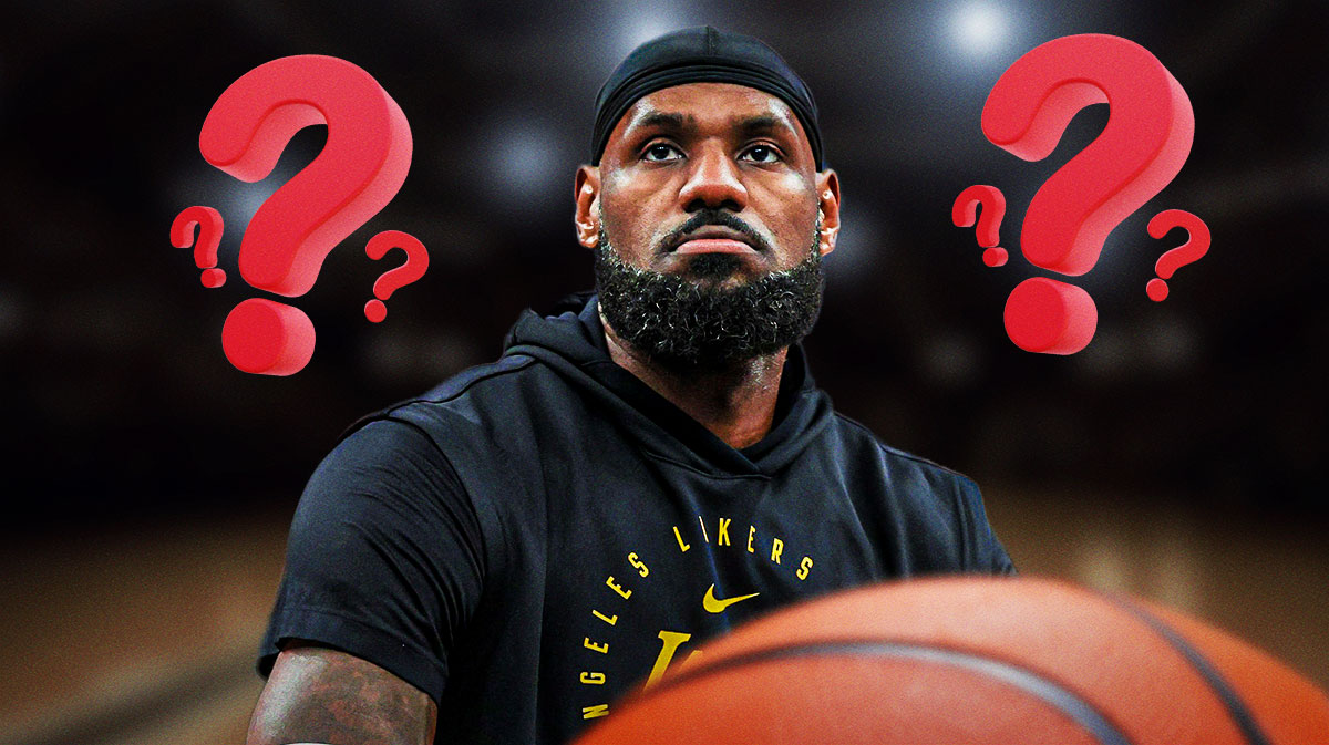 LeBron James with question marks around the picture.