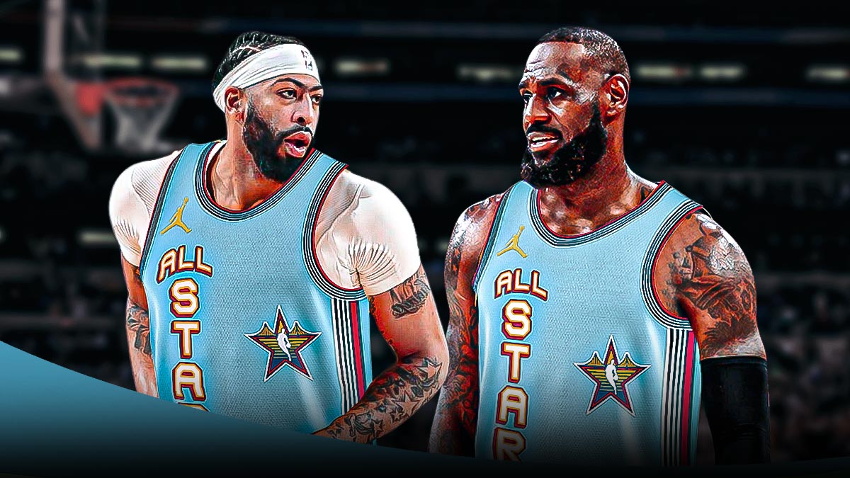 LeBron James and Anthony Davis in the center, wearing the 2025 NBA All-Star Game uniforms.