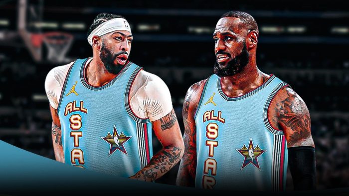 LeBron James and Anthony Davis in the center, wearing the 2025 NBA All-Star Game uniforms.