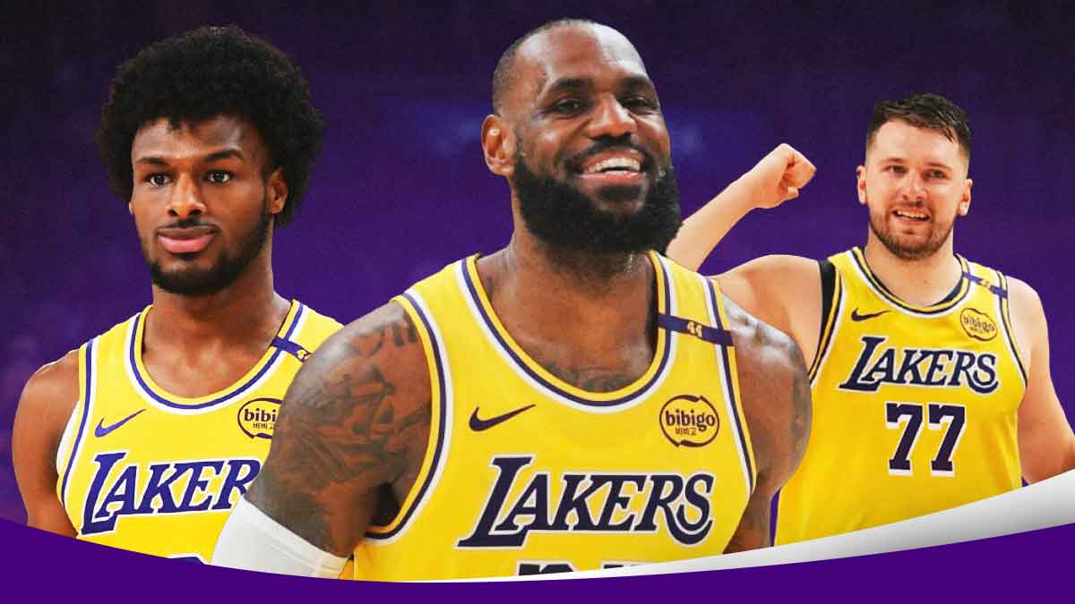 Lakers' Bronny James, LeBron James and Luka Doncic