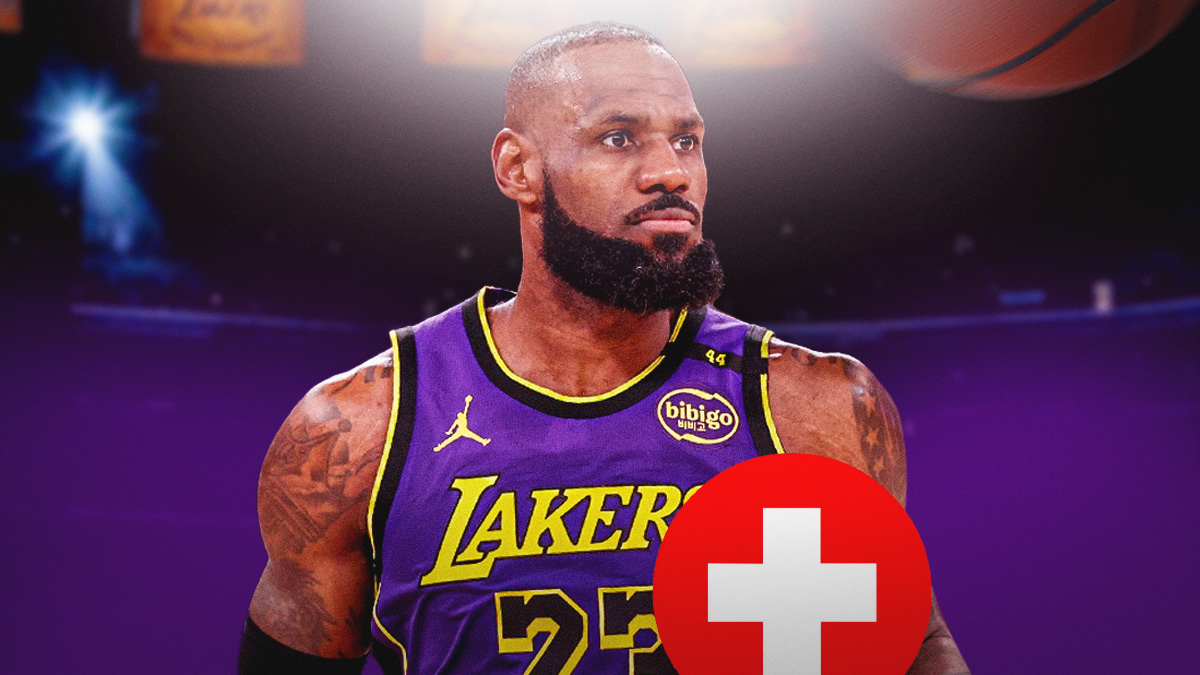 Lakers' LeBron James with medical Red Cross symbol
