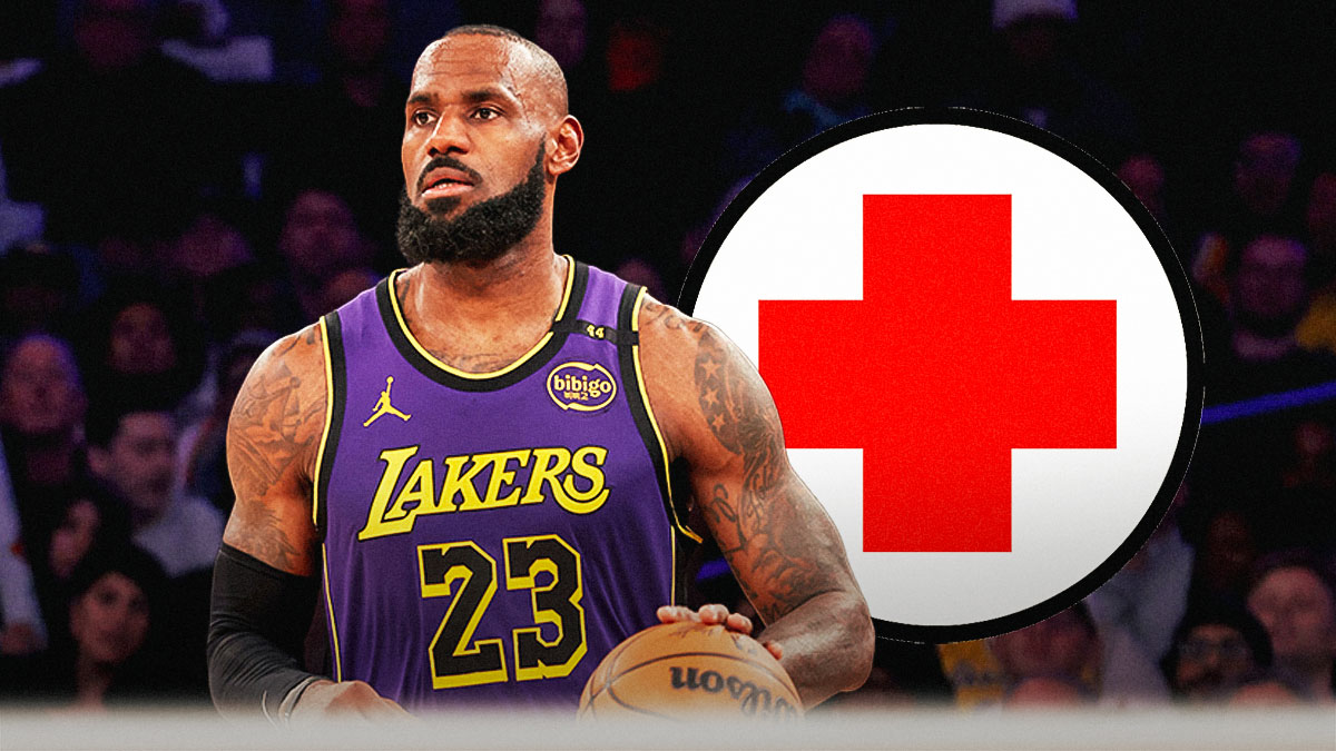 Lakers' LeBron James with medical Red Cross symbol