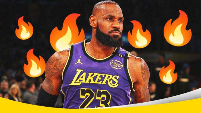 Lakers' LeBron James with fire emojis around him