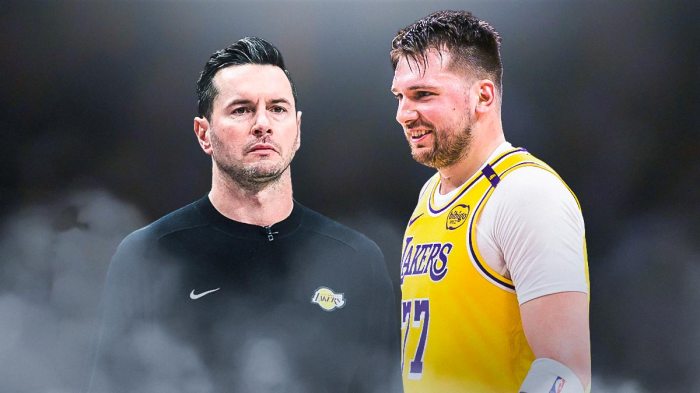 Luka Doncic looking at JJ Redick.