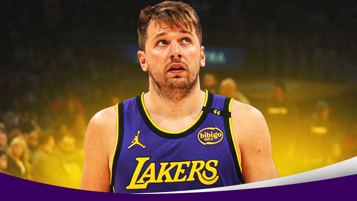 Lakers star Luka Doncic, Crypto.com Arena behind him