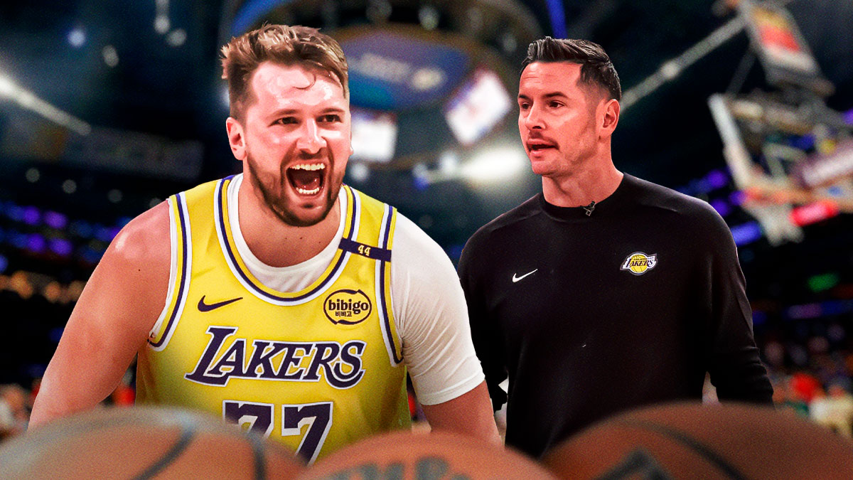 Luka Doncic screaming and JJ Redick.