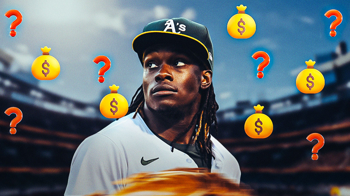 Lawrence Butler with money emojis and question mark emojis all surrounding him