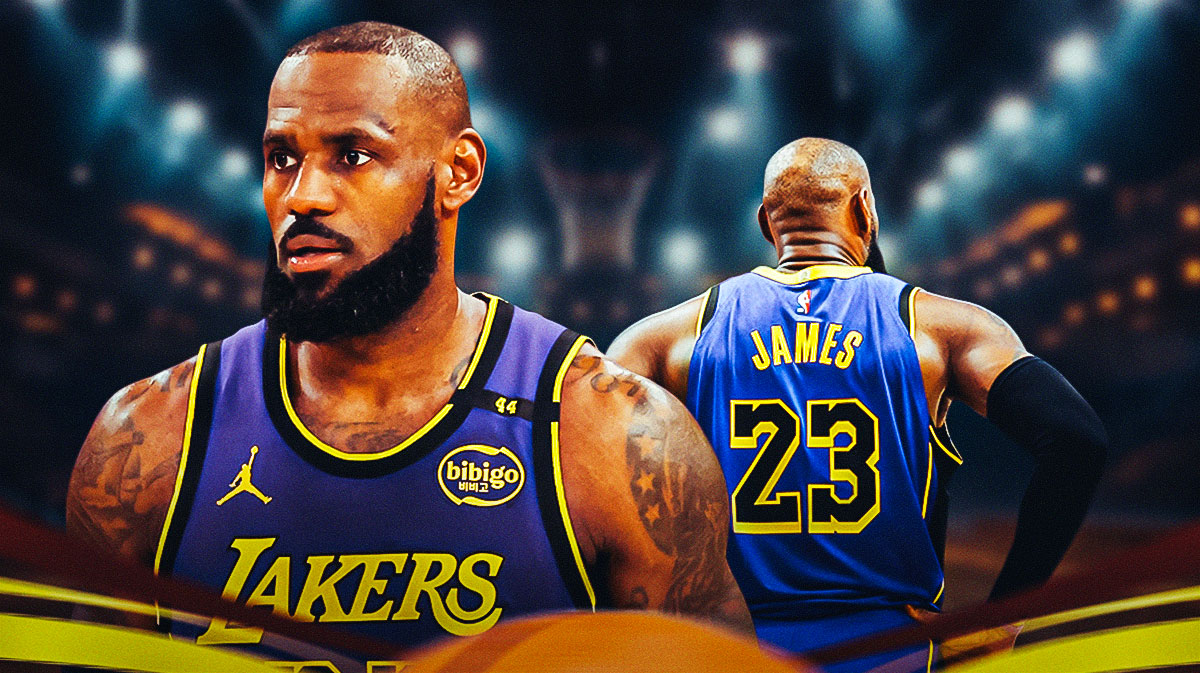 Los Angeles Lakers star LeBron James in front of Crypto.com Arena.