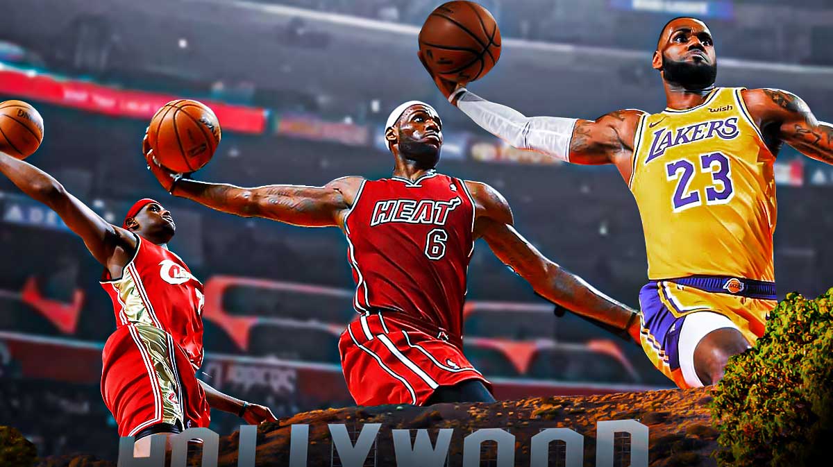 Los Angeles Lakers star LeBron James dunking through the years